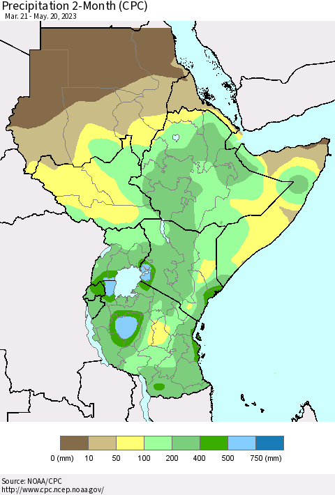 Eastern Africa Precipitation 2-Month (CPC) Thematic Map For 3/21/2023 - 5/20/2023