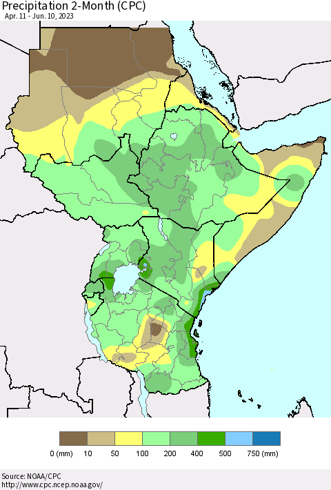 Eastern Africa Precipitation 2-Month (CPC) Thematic Map For 4/11/2023 - 6/10/2023