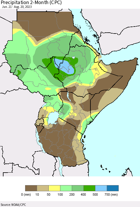 Eastern Africa Precipitation 2-Month (CPC) Thematic Map For 6/21/2023 - 8/20/2023