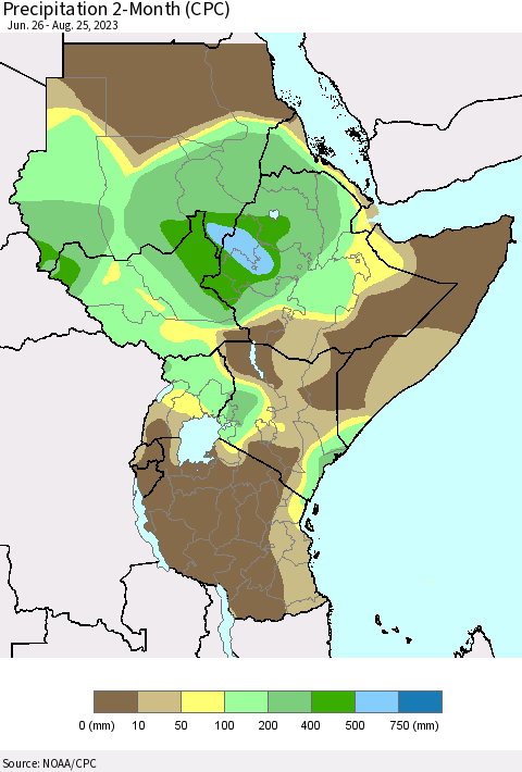 Eastern Africa Precipitation 2-Month (CPC) Thematic Map For 6/26/2023 - 8/25/2023