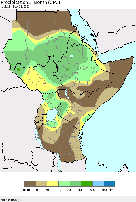 Eastern Africa Precipitation 2-Month (CPC) Thematic Map For 7/16/2023 - 9/15/2023