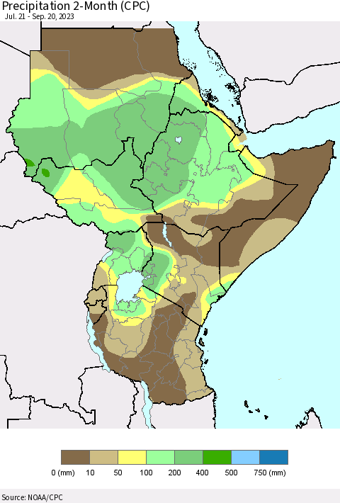 Eastern Africa Precipitation 2-Month (CPC) Thematic Map For 7/21/2023 - 9/20/2023
