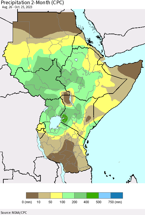 Eastern Africa Precipitation 2-Month (CPC) Thematic Map For 8/26/2023 - 10/25/2023
