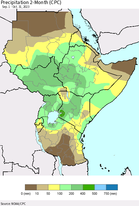 Eastern Africa Precipitation 2-Month (CPC) Thematic Map For 9/1/2023 - 10/31/2023