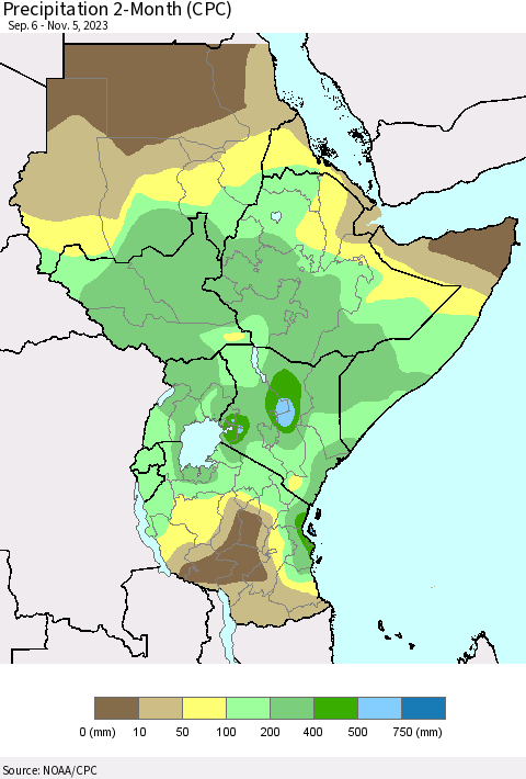 Eastern Africa Precipitation 2-Month (CPC) Thematic Map For 9/6/2023 - 11/5/2023