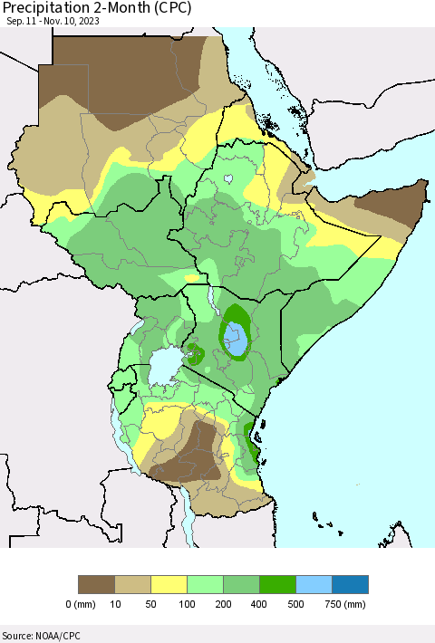 Eastern Africa Precipitation 2-Month (CPC) Thematic Map For 9/11/2023 - 11/10/2023