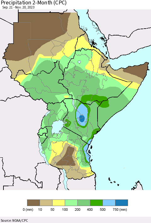 Eastern Africa Precipitation 2-Month (CPC) Thematic Map For 9/21/2023 - 11/20/2023