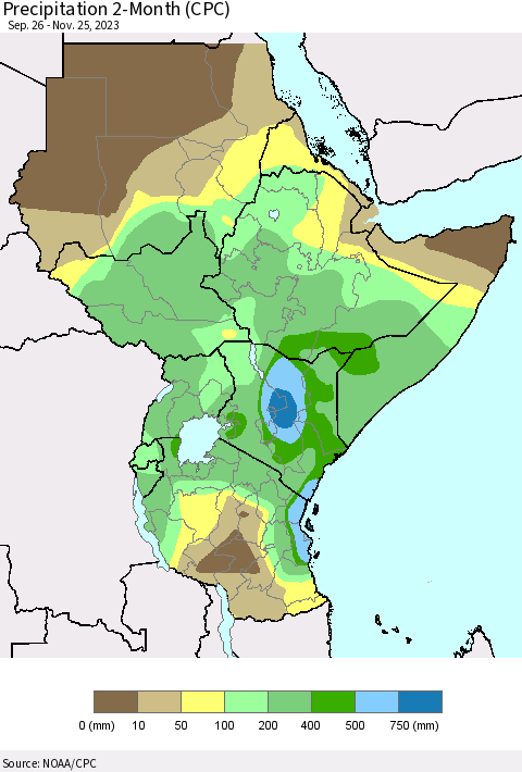 Eastern Africa Precipitation 2-Month (CPC) Thematic Map For 9/26/2023 - 11/25/2023