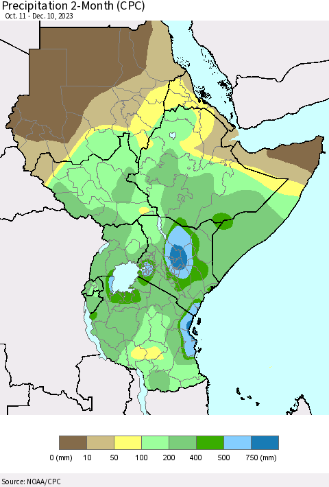 Eastern Africa Precipitation 2-Month (CPC) Thematic Map For 10/11/2023 - 12/10/2023