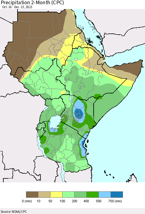 Eastern Africa Precipitation 2-Month (CPC) Thematic Map For 10/16/2023 - 12/15/2023