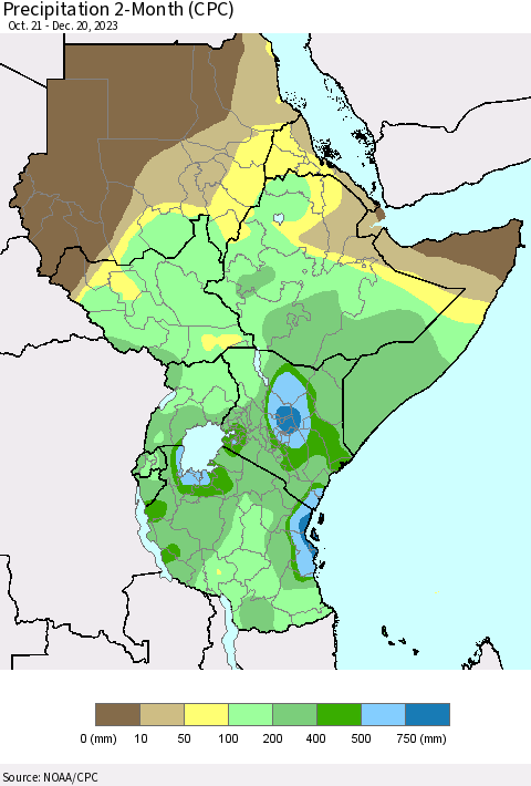 Eastern Africa Precipitation 2-Month (CPC) Thematic Map For 10/21/2023 - 12/20/2023
