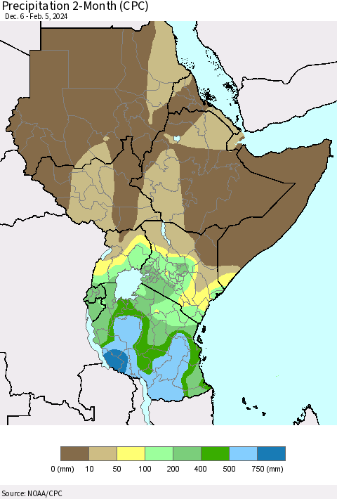 Eastern Africa Precipitation 2-Month (CPC) Thematic Map For 12/6/2023 - 2/5/2024