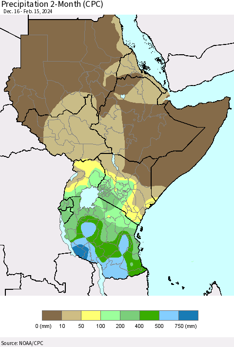 Eastern Africa Precipitation 2-Month (CPC) Thematic Map For 12/16/2023 - 2/15/2024