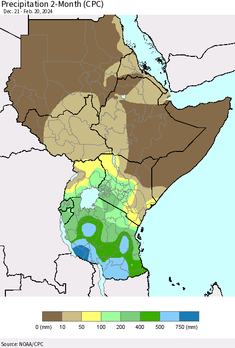 Eastern Africa Precipitation 2-Month (CPC) Thematic Map For 12/21/2023 - 2/20/2024