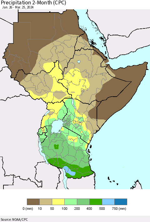 Eastern Africa Precipitation 2-Month (CPC) Thematic Map For 1/26/2024 - 3/25/2024
