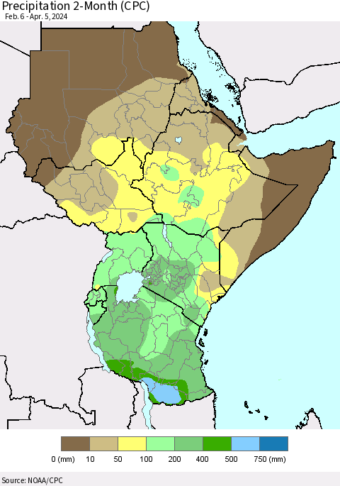 Eastern Africa Precipitation 2-Month (CPC) Thematic Map For 2/6/2024 - 4/5/2024