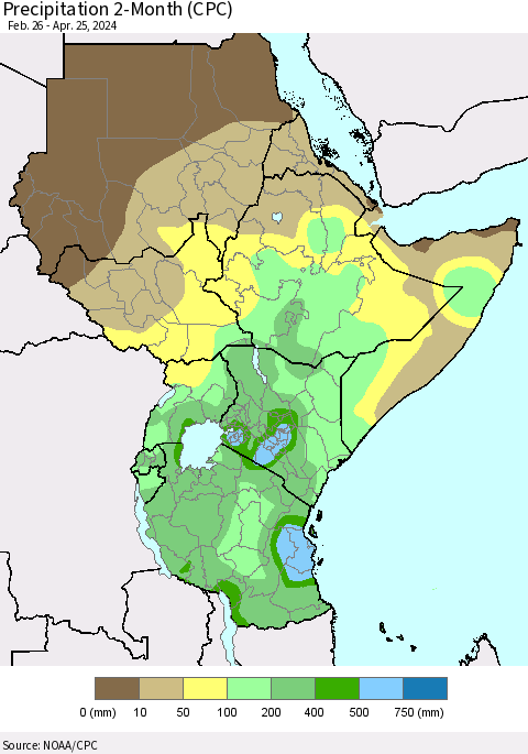 Eastern Africa Precipitation 2-Month (CPC) Thematic Map For 2/26/2024 - 4/25/2024