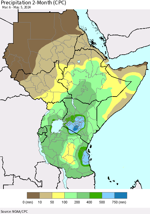 Eastern Africa Precipitation 2-Month (CPC) Thematic Map For 3/6/2024 - 5/5/2024