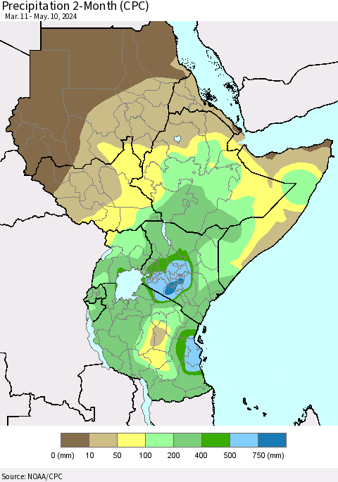 Eastern Africa Precipitation 2-Month (CPC) Thematic Map For 3/11/2024 - 5/10/2024