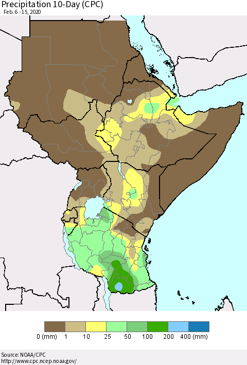 Eastern Africa Precipitation 10-Day (CPC) Thematic Map For 2/6/2020 - 2/15/2020