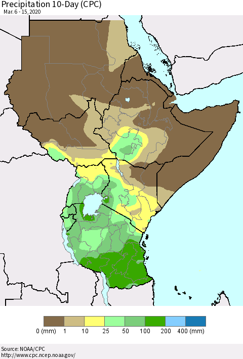 Eastern Africa Precipitation 10-Day (CPC) Thematic Map For 3/6/2020 - 3/15/2020