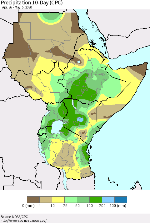 Eastern Africa Precipitation 10-Day (CPC) Thematic Map For 4/26/2020 - 5/5/2020