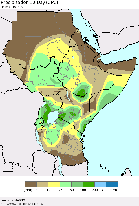 Eastern Africa Precipitation 10-Day (CPC) Thematic Map For 5/6/2020 - 5/15/2020