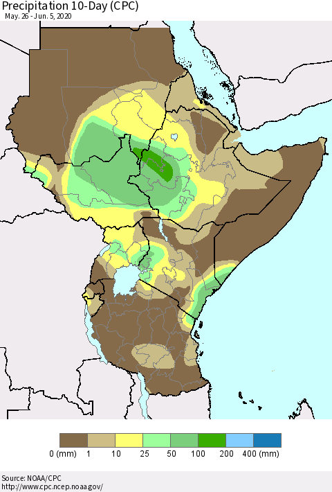 Eastern Africa Precipitation 10-Day (CPC) Thematic Map For 5/26/2020 - 6/5/2020