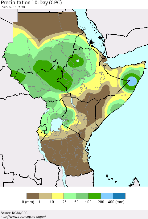 Eastern Africa Precipitation 10-Day (CPC) Thematic Map For 9/6/2020 - 9/15/2020