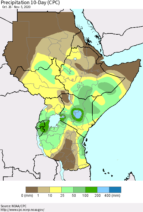 Eastern Africa Precipitation 10-Day (CPC) Thematic Map For 10/26/2020 - 11/5/2020