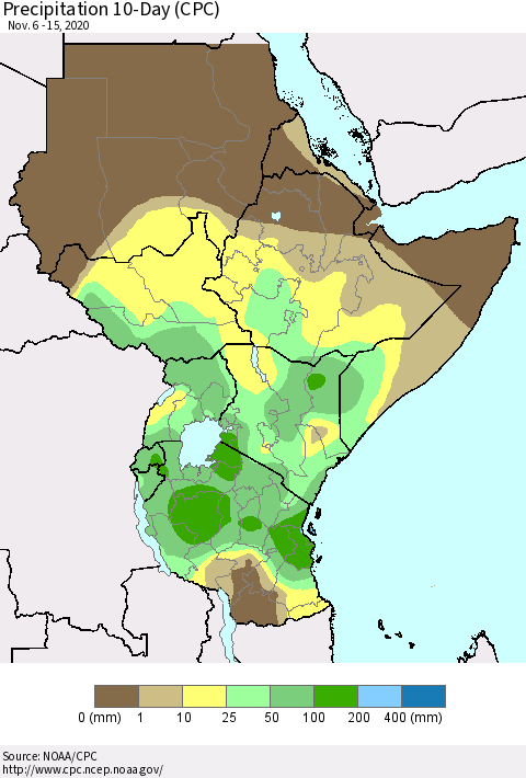 Eastern Africa Precipitation 10-Day (CPC) Thematic Map For 11/6/2020 - 11/15/2020