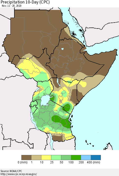 Eastern Africa Precipitation 10-Day (CPC) Thematic Map For 11/11/2020 - 11/20/2020