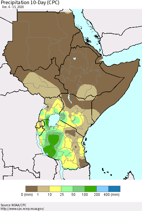 Eastern Africa Precipitation 10-Day (CPC) Thematic Map For 12/6/2020 - 12/15/2020