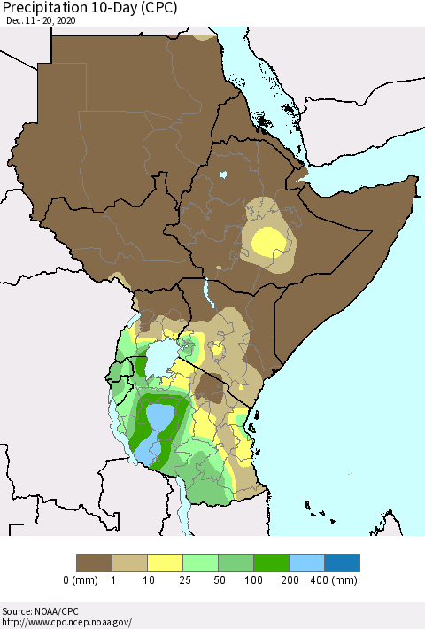Eastern Africa Precipitation 10-Day (CPC) Thematic Map For 12/11/2020 - 12/20/2020