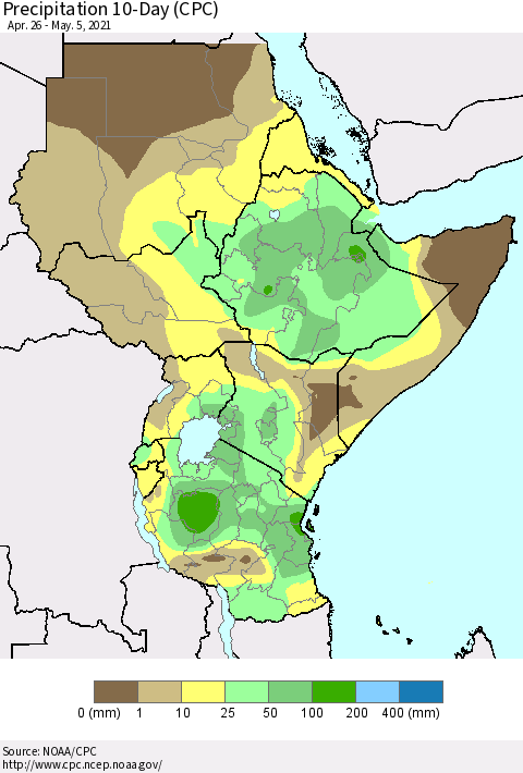 Eastern Africa Precipitation 10-Day (CPC) Thematic Map For 4/26/2021 - 5/5/2021