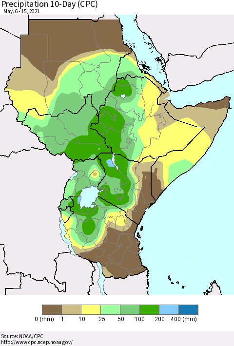 Eastern Africa Precipitation 10-Day (CPC) Thematic Map For 5/6/2021 - 5/15/2021