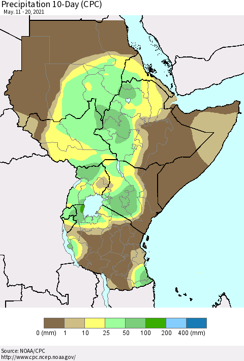 Eastern Africa Precipitation 10-Day (CPC) Thematic Map For 5/11/2021 - 5/20/2021