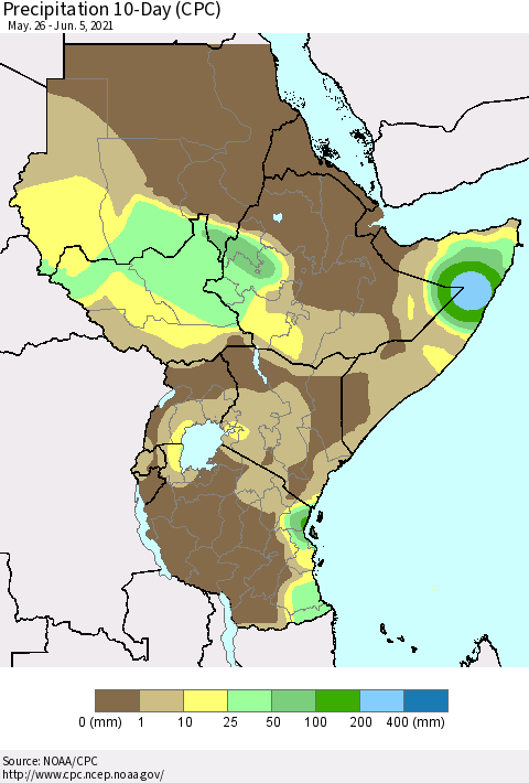 Eastern Africa Precipitation 10-Day (CPC) Thematic Map For 5/26/2021 - 6/5/2021