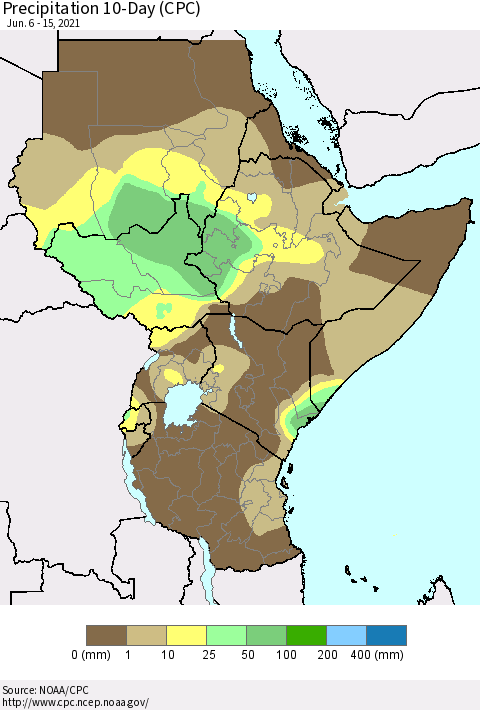 Eastern Africa Precipitation 10-Day (CPC) Thematic Map For 6/6/2021 - 6/15/2021