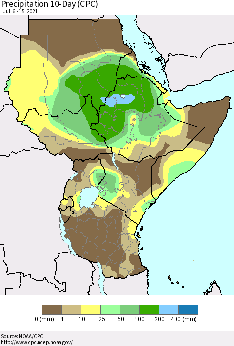 Eastern Africa Precipitation 10-Day (CPC) Thematic Map For 7/6/2021 - 7/15/2021