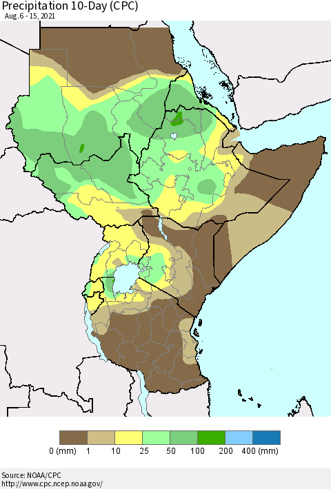 Eastern Africa Precipitation 10-Day (CPC) Thematic Map For 8/6/2021 - 8/15/2021