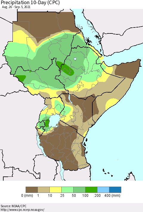 Eastern Africa Precipitation 10-Day (CPC) Thematic Map For 8/26/2021 - 9/5/2021