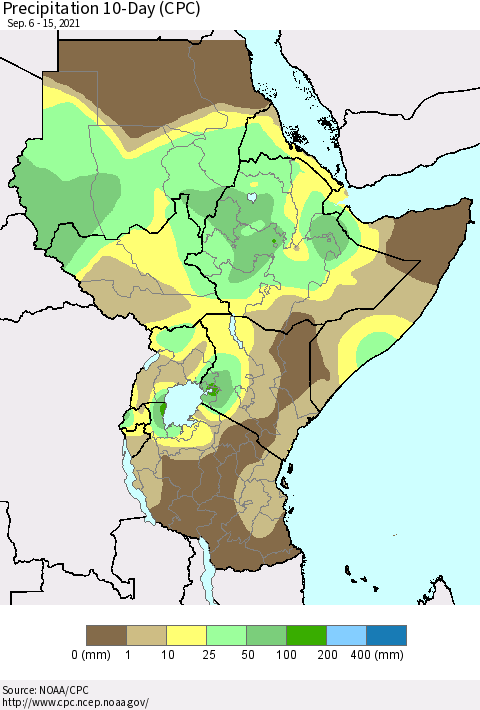 Eastern Africa Precipitation 10-Day (CPC) Thematic Map For 9/6/2021 - 9/15/2021