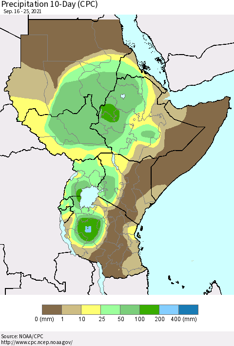 Eastern Africa Precipitation 10-Day (CPC) Thematic Map For 9/16/2021 - 9/25/2021