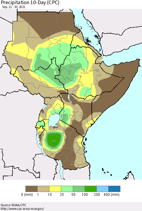 Eastern Africa Precipitation 10-Day (CPC) Thematic Map For 9/21/2021 - 9/30/2021