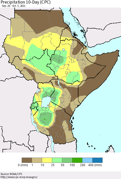 Eastern Africa Precipitation 10-Day (CPC) Thematic Map For 9/26/2021 - 10/5/2021