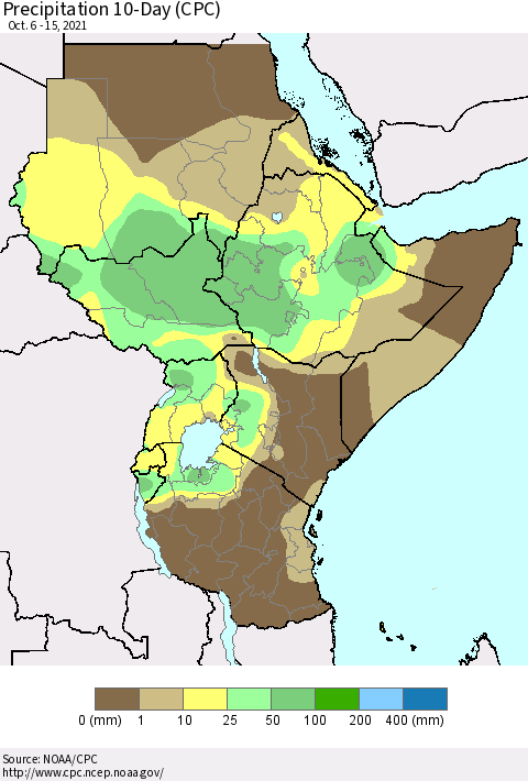 Eastern Africa Precipitation 10-Day (CPC) Thematic Map For 10/6/2021 - 10/15/2021
