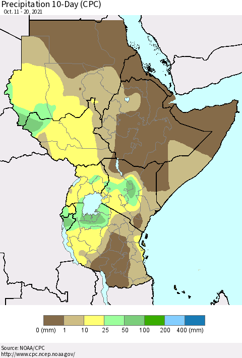 Eastern Africa Precipitation 10-Day (CPC) Thematic Map For 10/11/2021 - 10/20/2021
