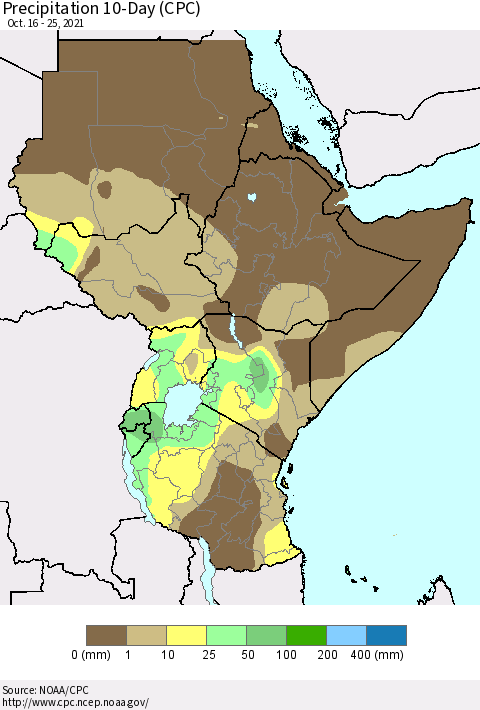 Eastern Africa Precipitation 10-Day (CPC) Thematic Map For 10/16/2021 - 10/25/2021