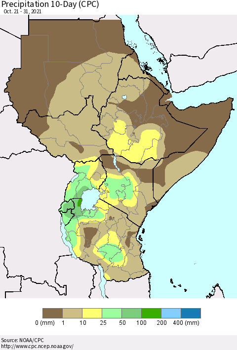 Eastern Africa Precipitation 10-Day (CPC) Thematic Map For 10/21/2021 - 10/31/2021